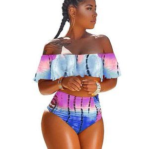 ✨Tie Dye High Waisted Off Shoulder Bikini NEW